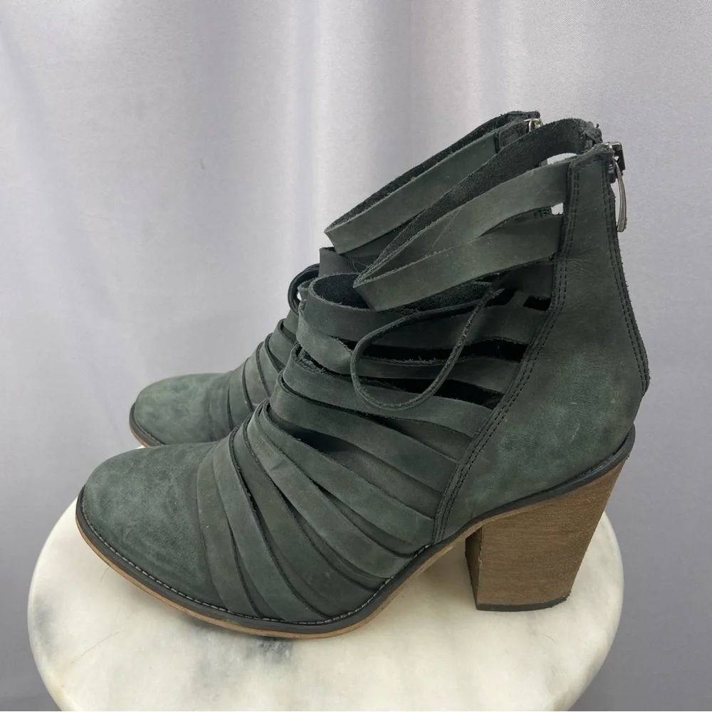 Free People Hybrid Strappy Ankle‎ Boots Bootie Block Heel Green Gray Size 8